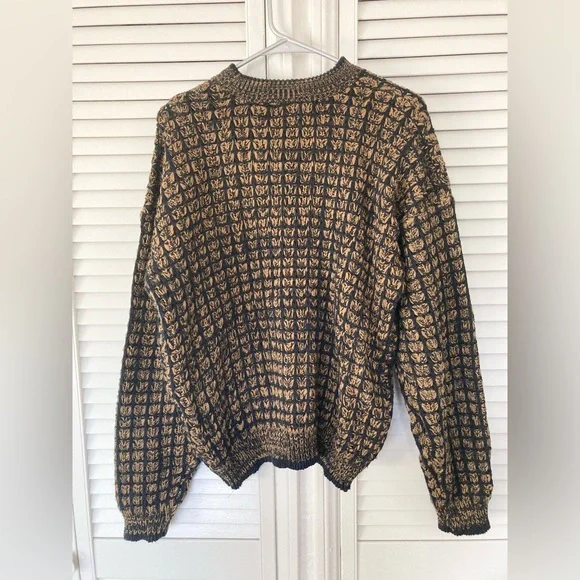 Vintage Anchor Blue Men Size Large Crewneck Sweater Textured 3D Knit 80's Retro - Picture 2 of 11